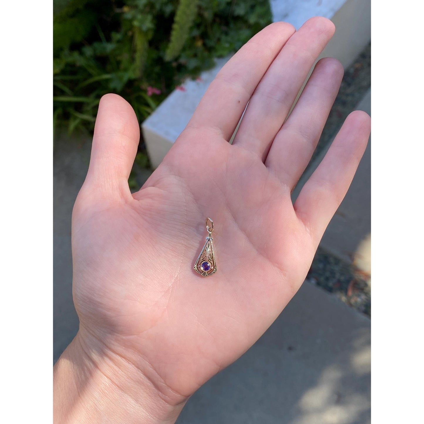 Vintage Solid 14k Yellow Gold Amethyst Stick Pin Conversion Charm