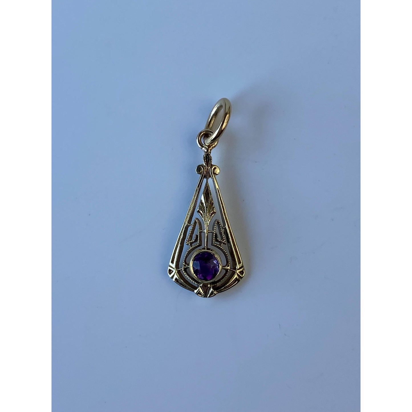 Vintage Solid 14k Yellow Gold Amethyst Stick Pin Conversion Charm
