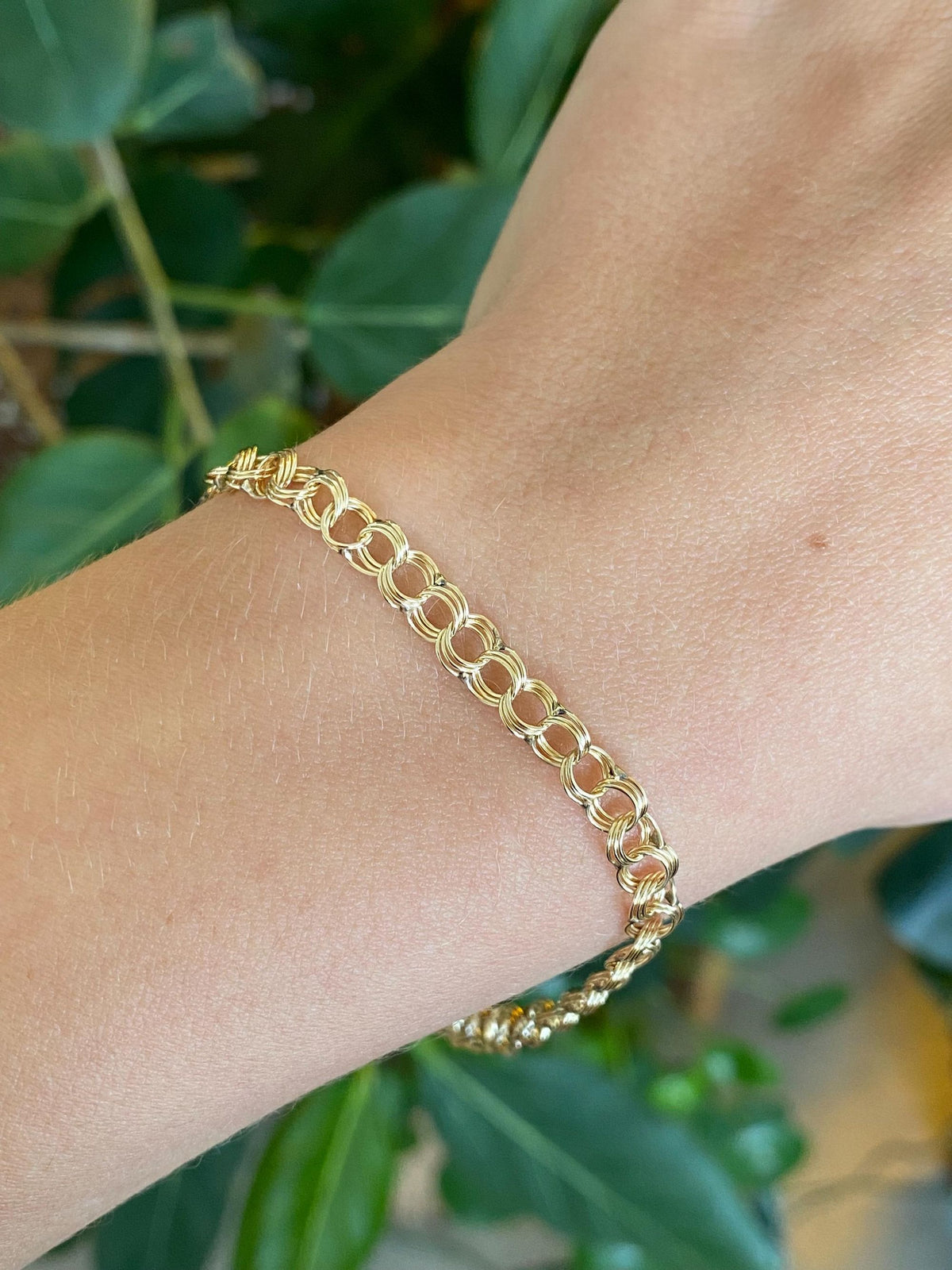 Vintage Solid 14k Yellow Gold Triple Link Charm Bracelet - 7.75 inches