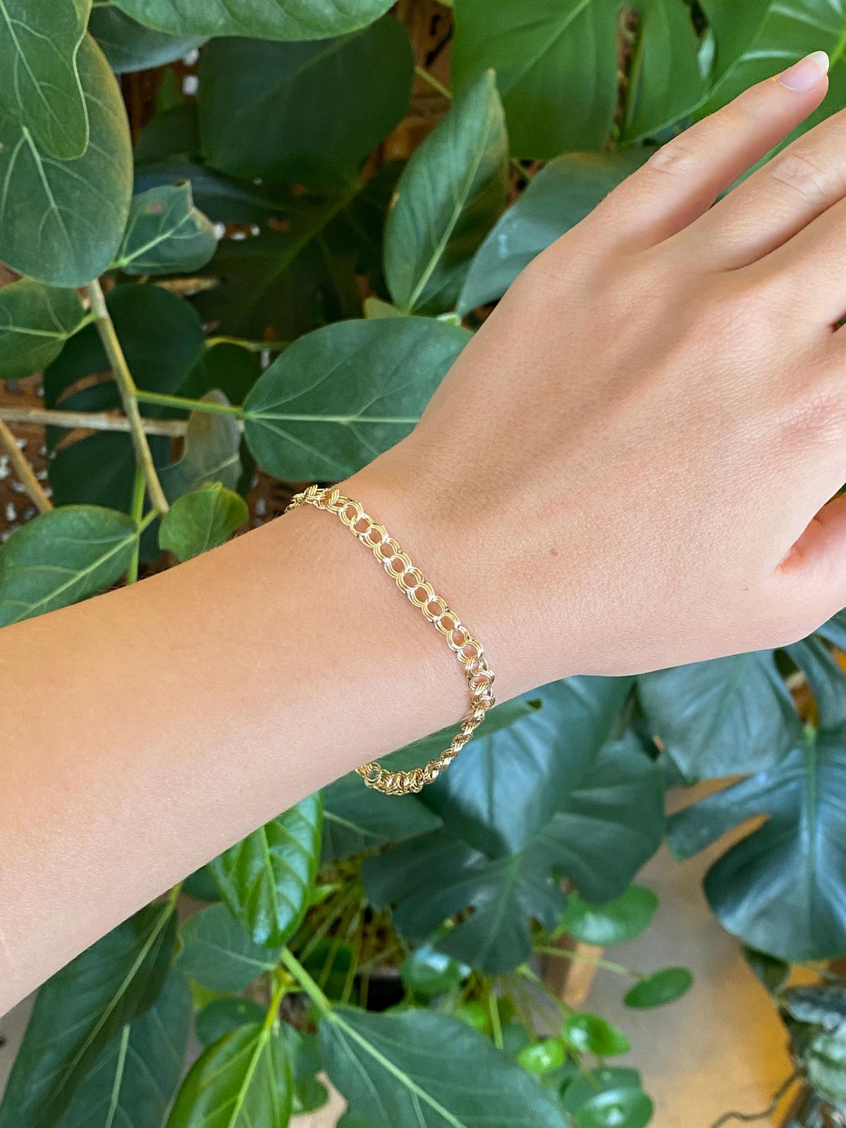 Vintage Solid 14k Yellow Gold Triple Link Charm Bracelet - 7.75 inches