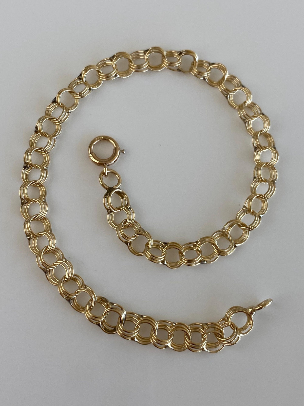 Vintage Solid 14k Yellow Gold Triple Link Charm Bracelet - 7.75 inches