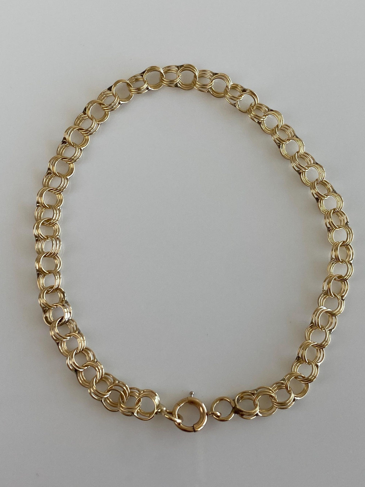 Vintage Solid 14k Yellow Gold Triple Link Charm Bracelet - 7.75 inches