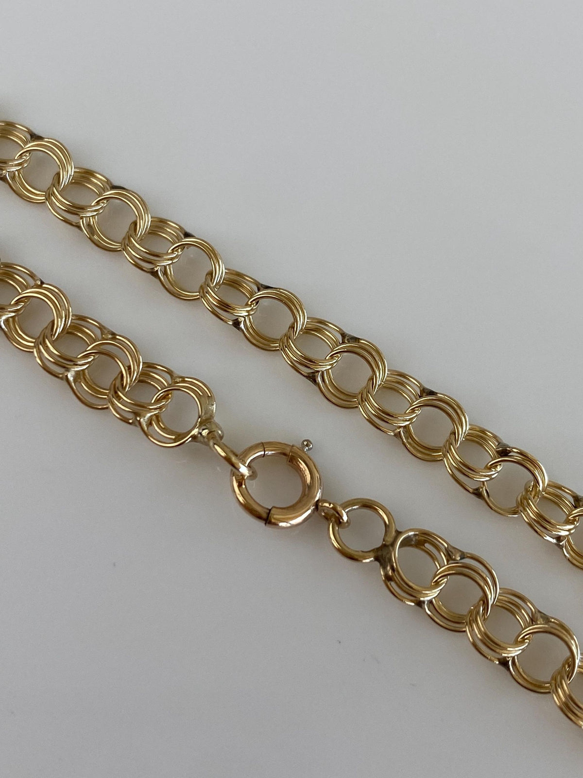 Vintage Solid 14k Yellow Gold Triple Link Charm Bracelet - 7.75 inches