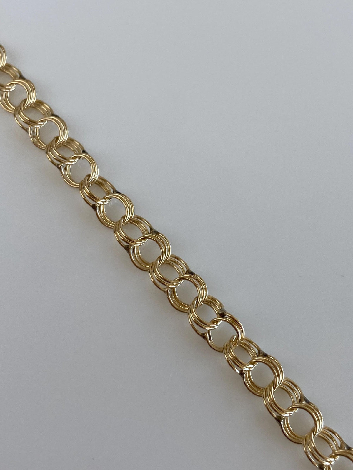 Vintage Solid 14k Yellow Gold Triple Link Charm Bracelet - 7.75 inches