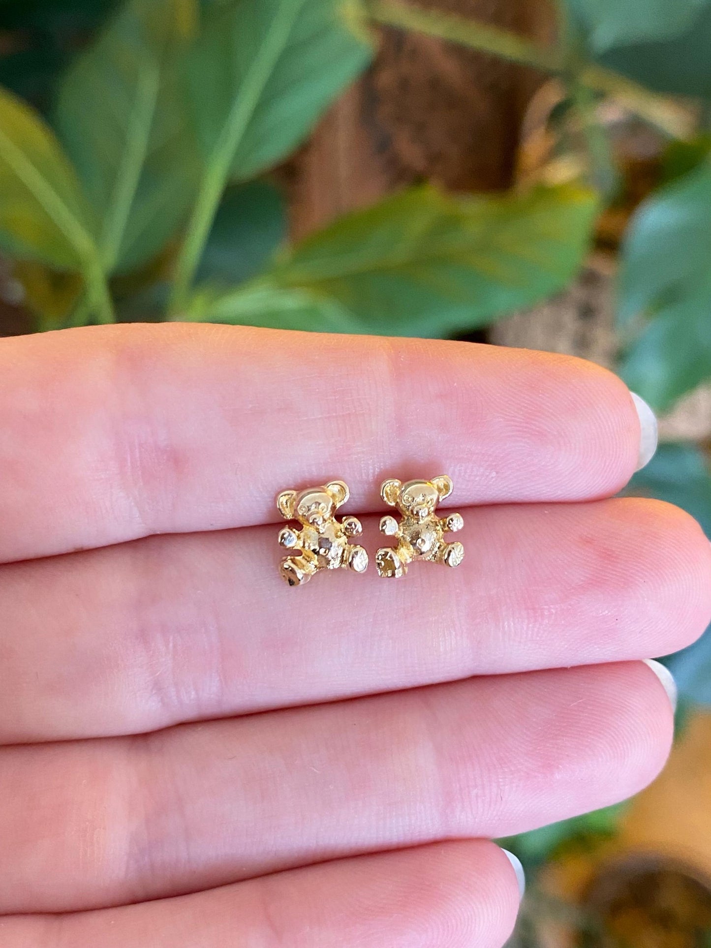 Vintage Solid 14k Yellow Gold Teddy Bear Stud Earrings