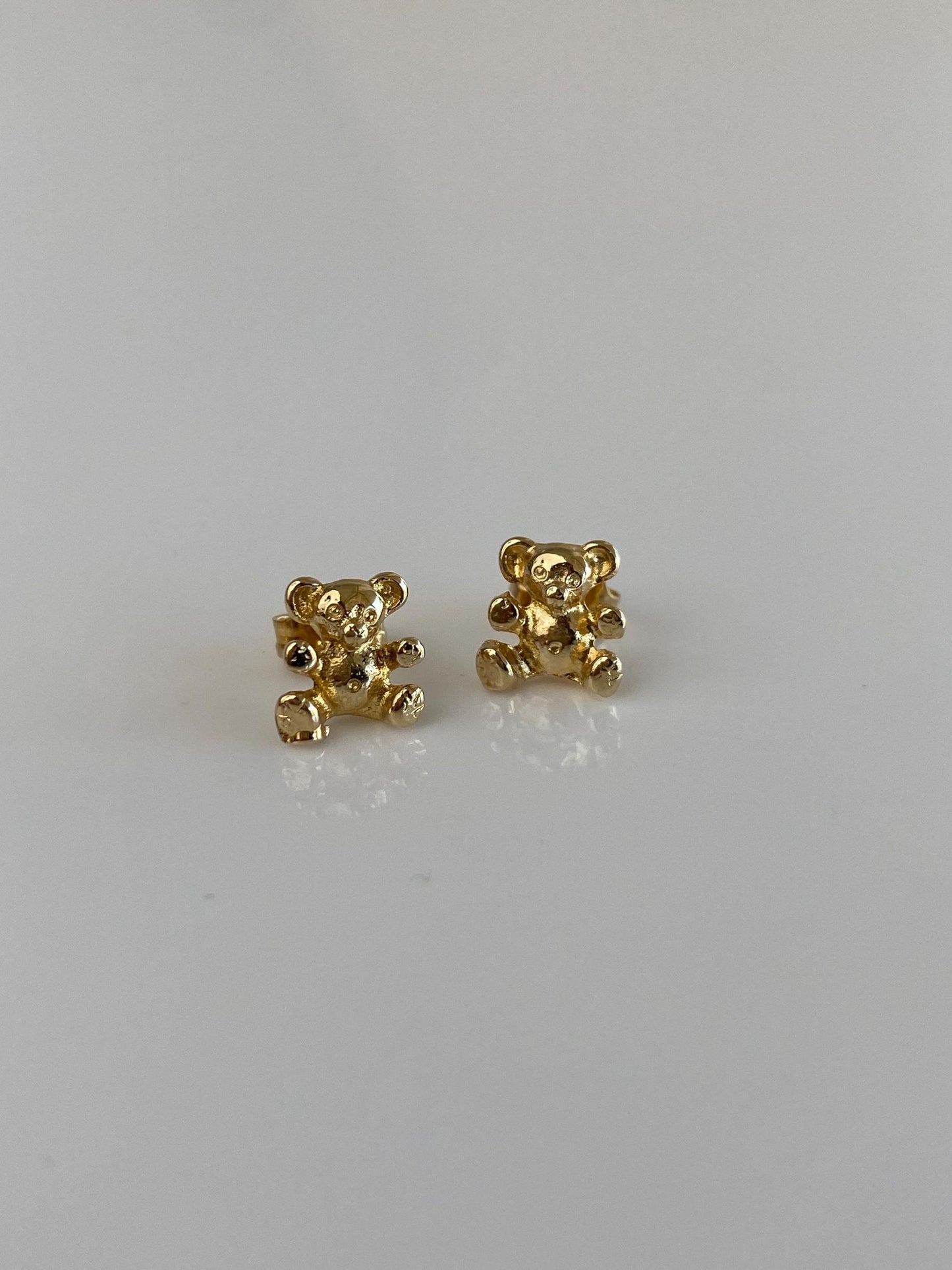 Vintage Solid 14k Yellow Gold Teddy Bear Stud Earrings