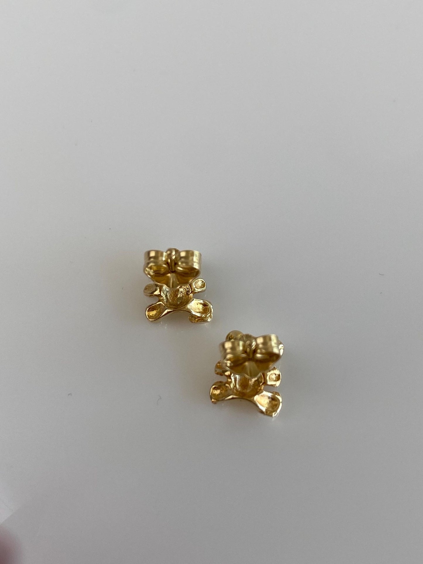 Vintage Solid 14k Yellow Gold Teddy Bear Stud Earrings