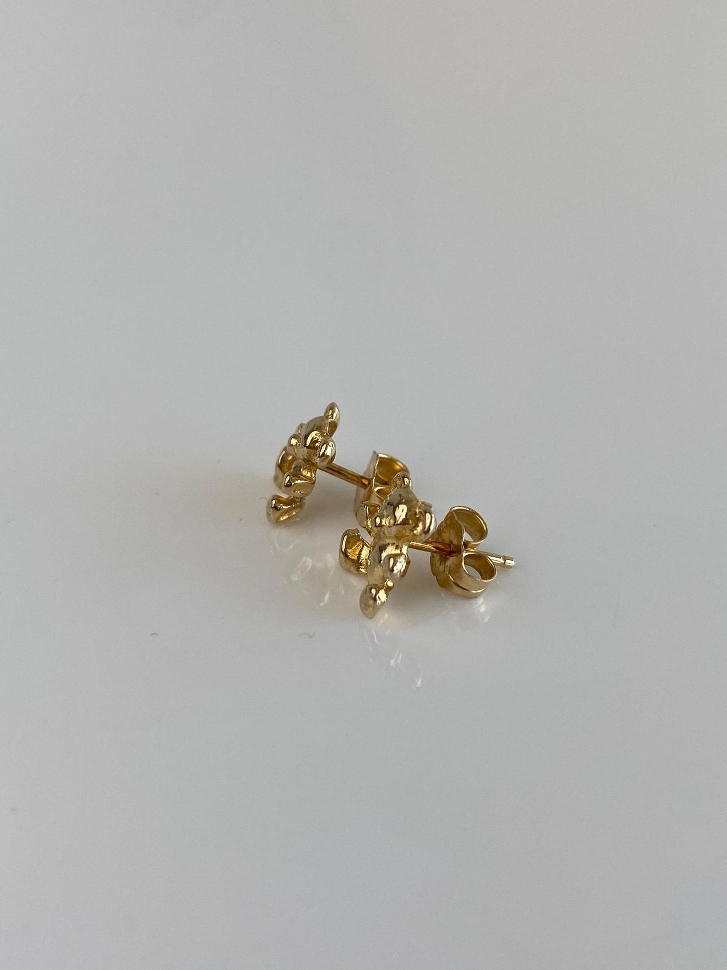 Vintage Solid 14k Yellow Gold Teddy Bear Stud Earrings