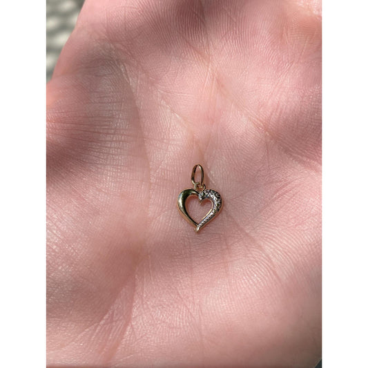 Vintage 14k White & Yellow Gold Open Heart Charm