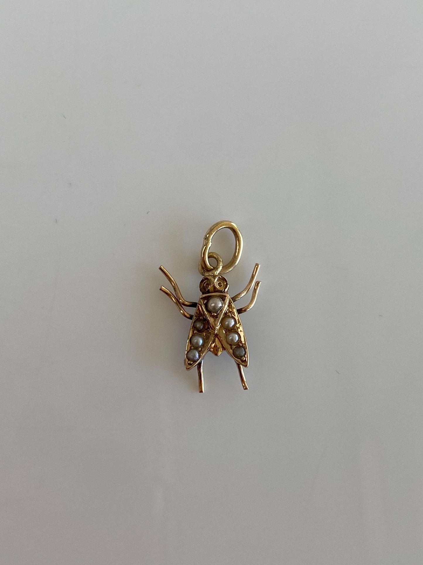 Vintage Solid 14k Yellow Gold Seed Pearl Fly Charm
