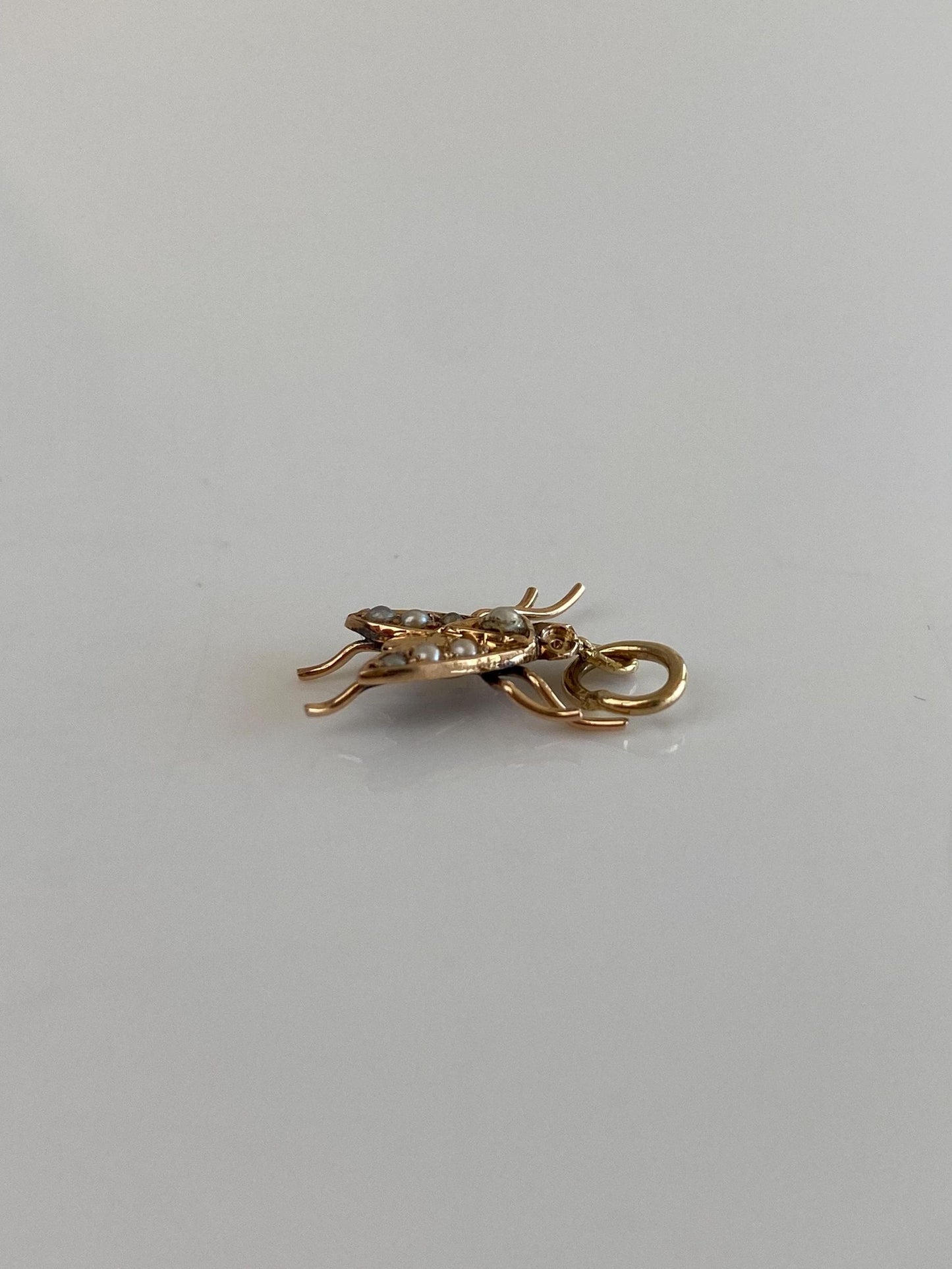 Vintage Solid 14k Yellow Gold Seed Pearl Fly Charm