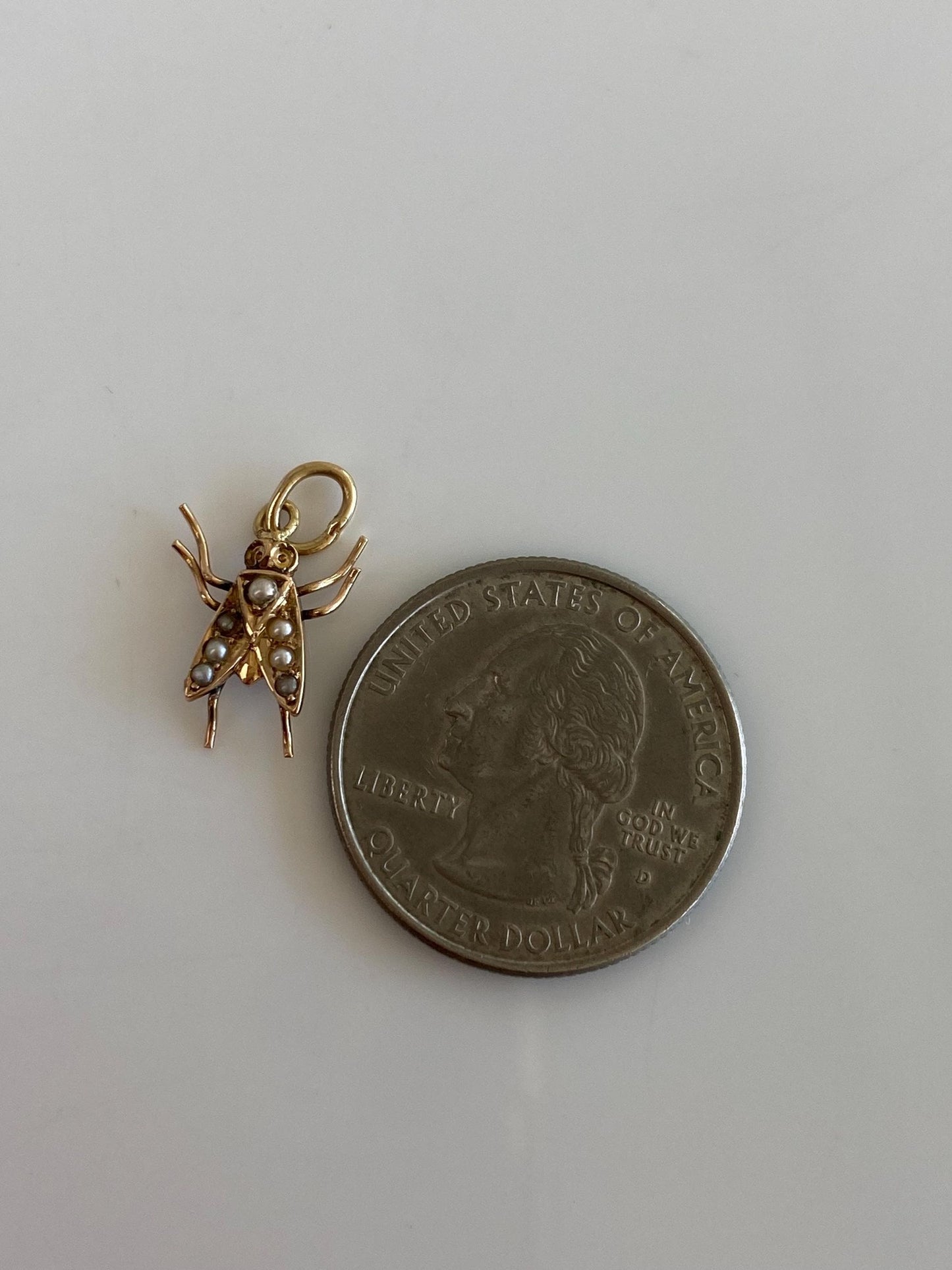 Vintage Solid 14k Yellow Gold Seed Pearl Fly Charm