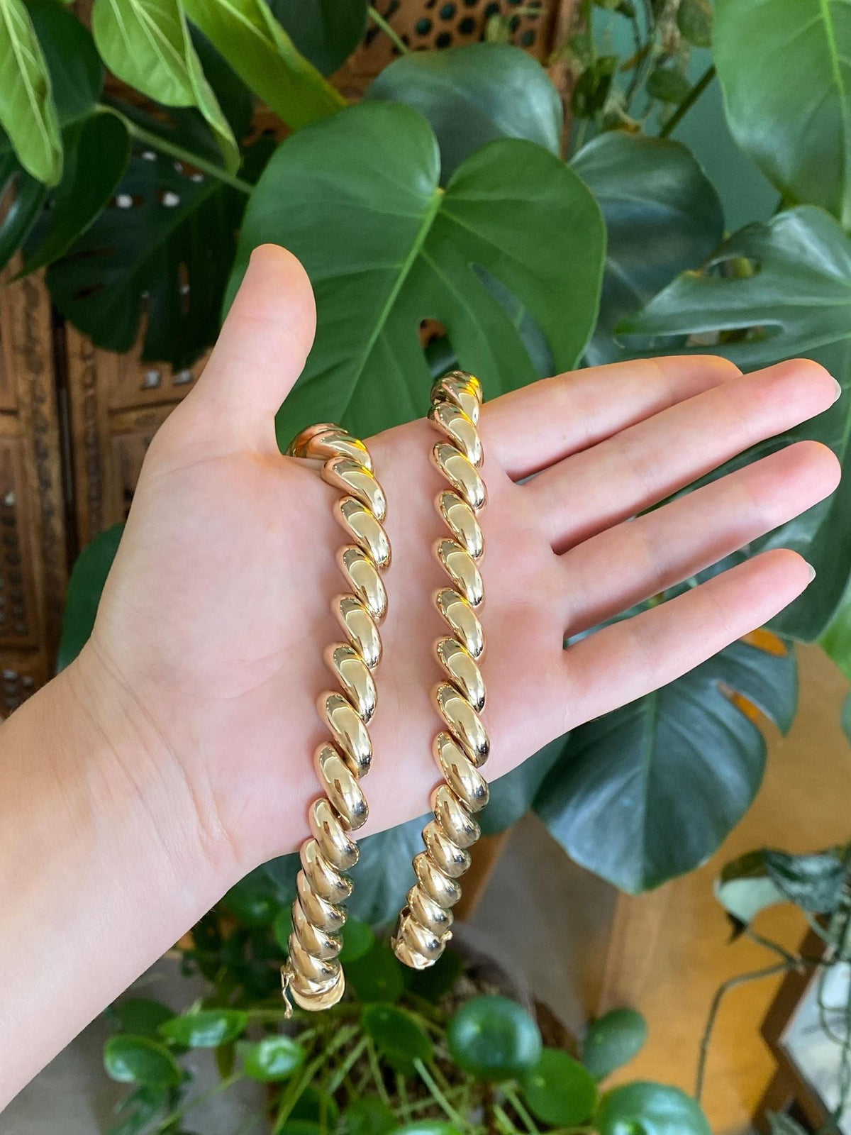 Vintage 14k Yellow Gold Chunky San Marco Link Necklace - 16.75 inches