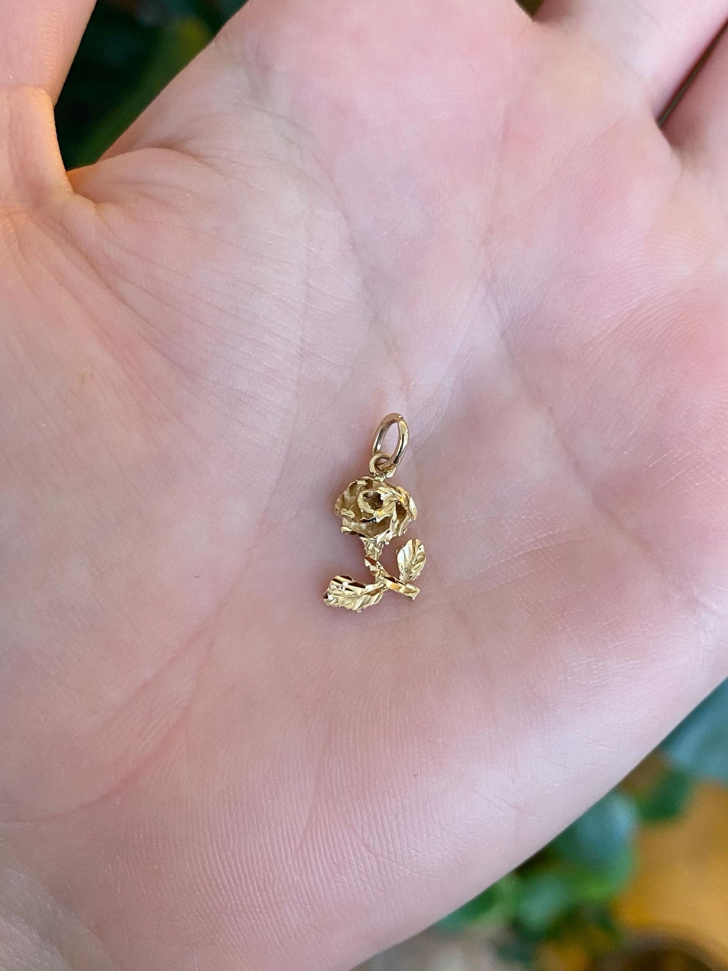 Vintage Solid 14k Yellow Gold Diamond Cut Rose Charm