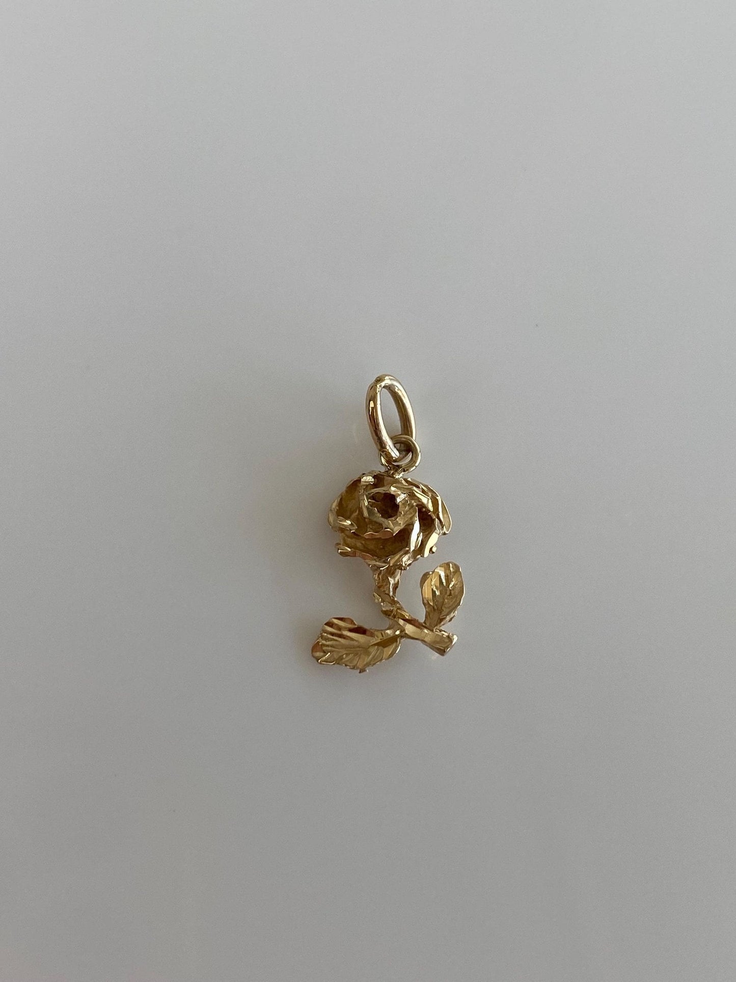 Vintage Solid 14k Yellow Gold Diamond Cut Rose Charm