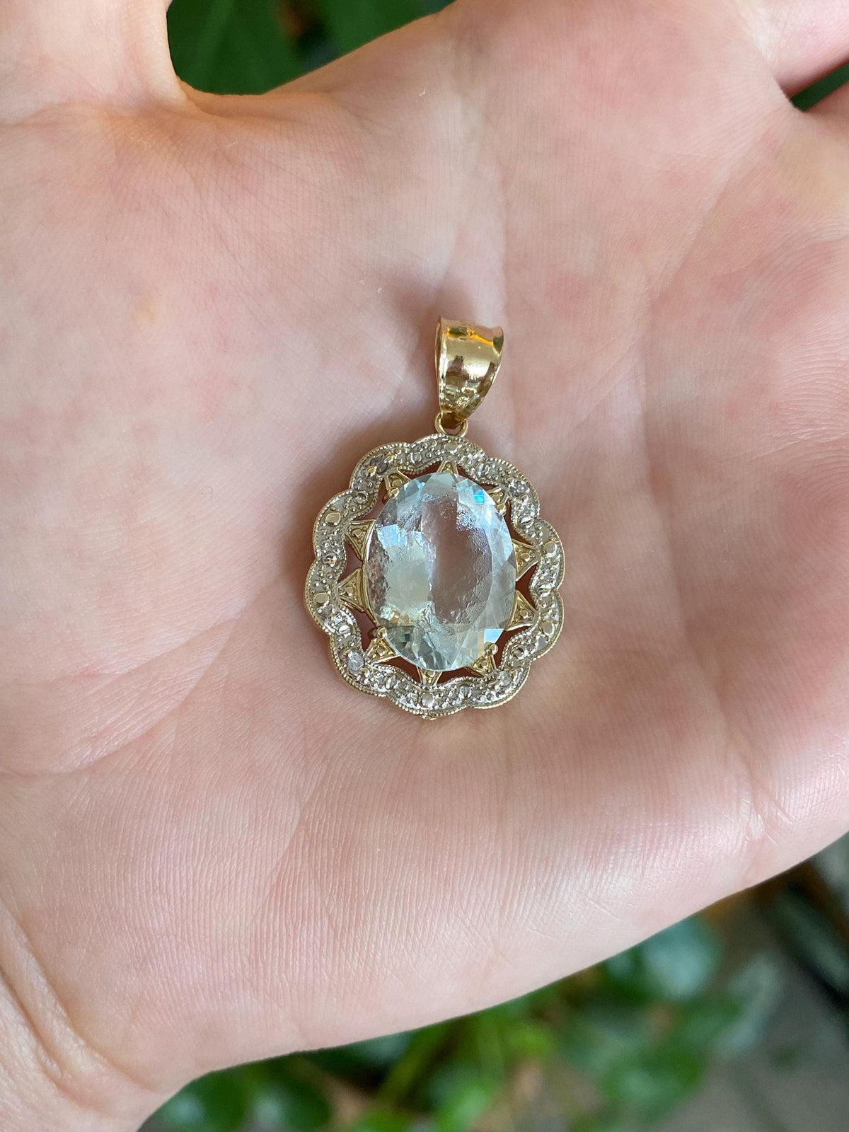 Solid 14k White & Yellow Gold Aquamarine Charm