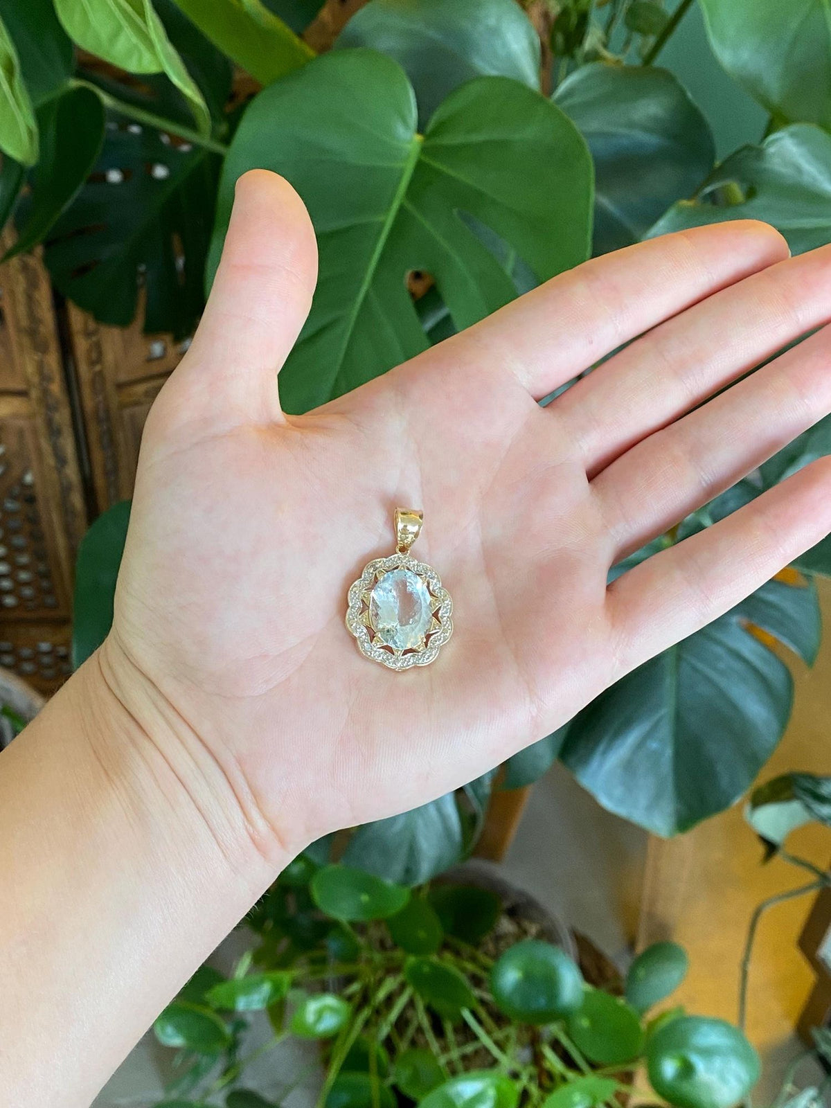 Solid 14k White & Yellow Gold Aquamarine Charm