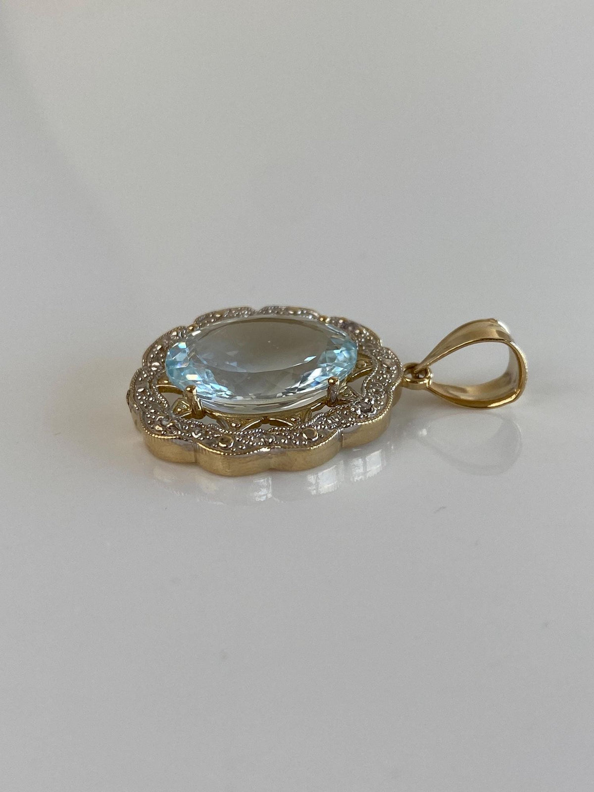 Solid 14k White & Yellow Gold Aquamarine Charm