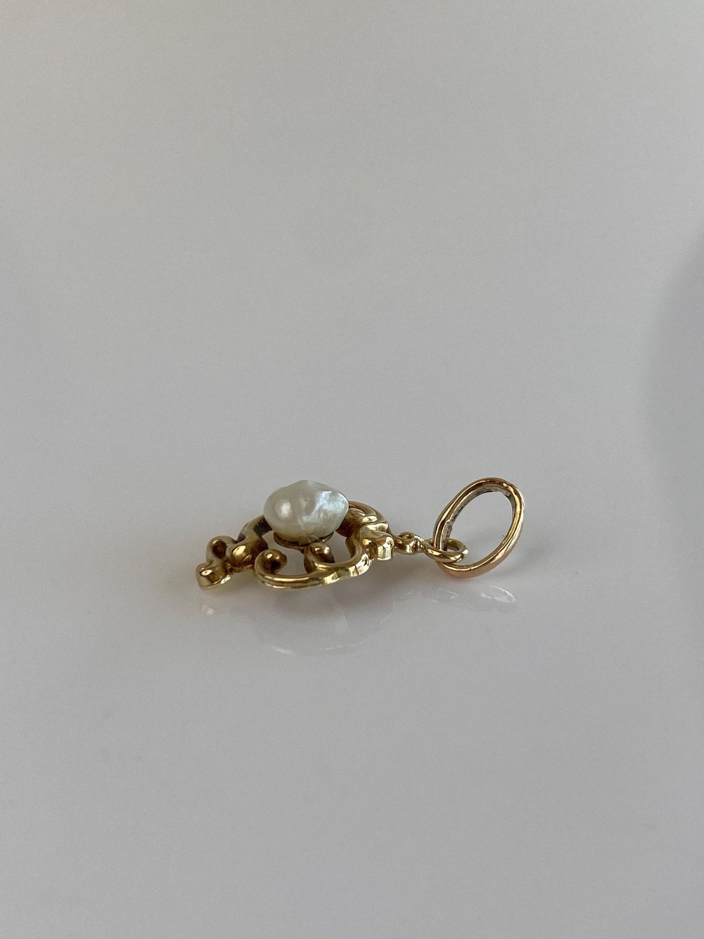 Vintage Solid 14k Yellow Gold Pearl Stick Pin Conversion Charm