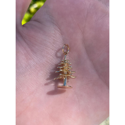 Vintage Solid 14k Yellow Gold Tree Charm