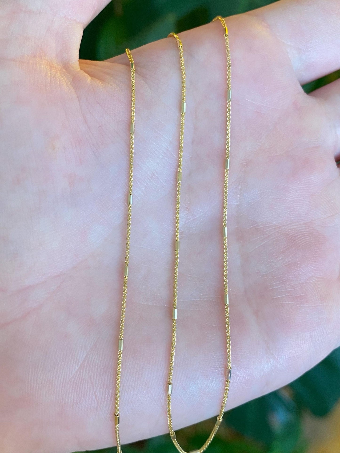 Vintage Solid 14k Yellow Gold Slim Link Wheat Chain Necklace - 18 inches