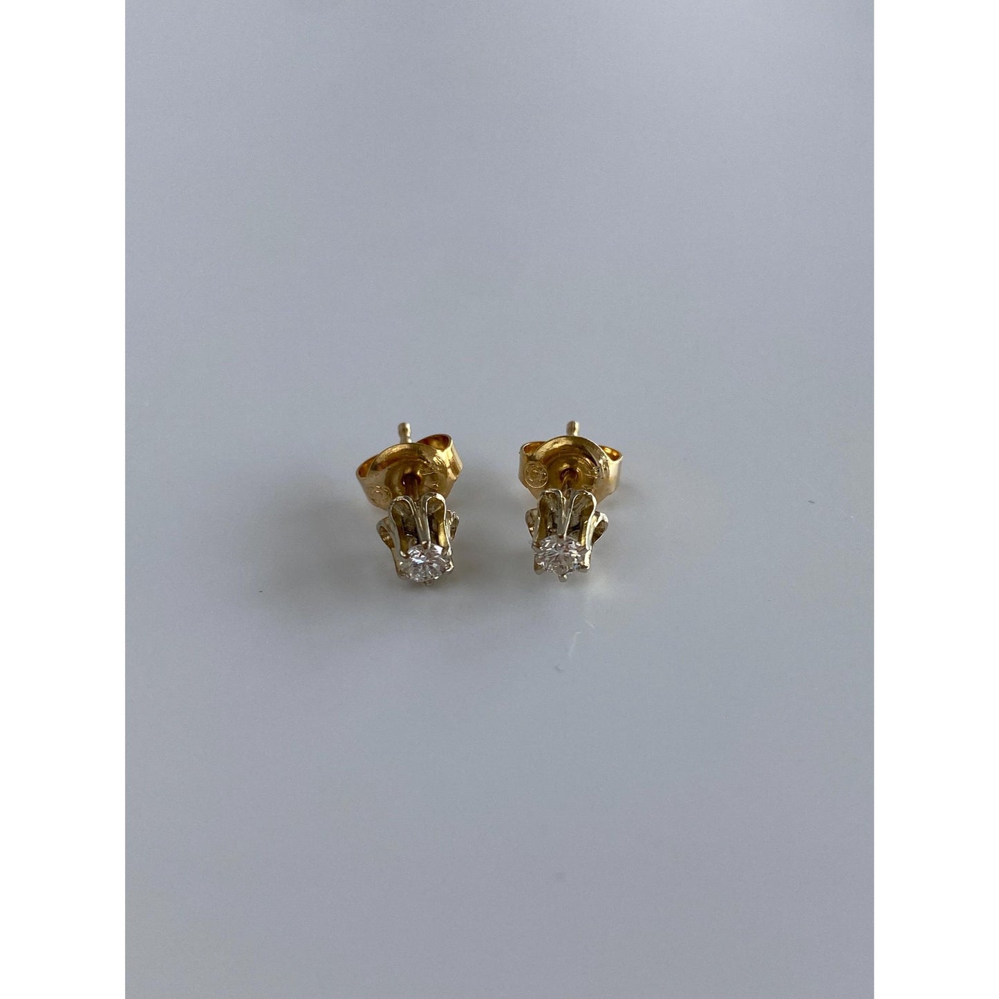 Vintage Solid 14k Yellow Gold Clear Sapphire Stud Earrings