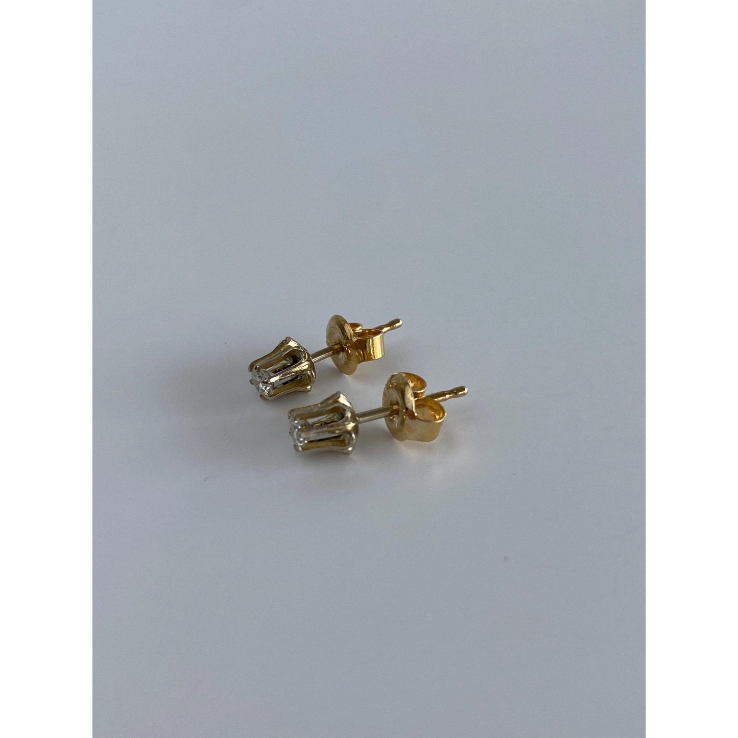 Vintage Solid 14k Yellow Gold Clear Sapphire Stud Earrings