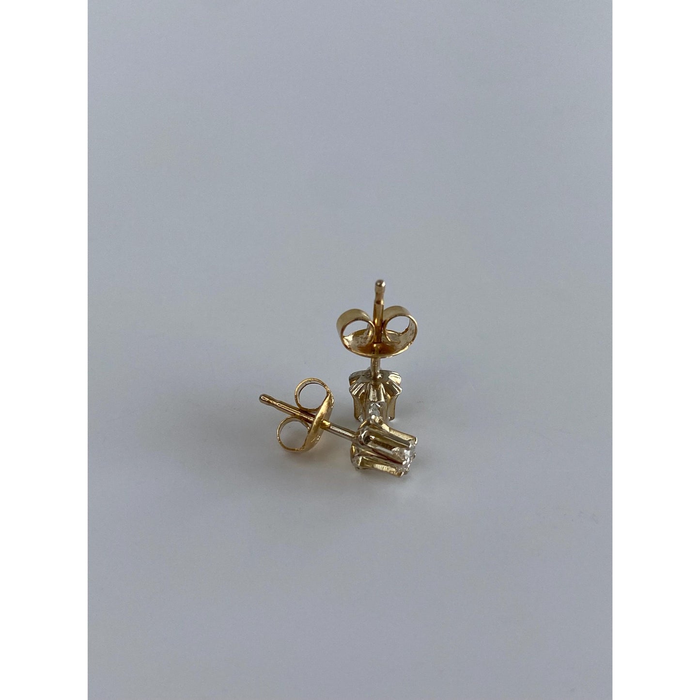 Vintage Solid 14k Yellow Gold Clear Sapphire Stud Earrings