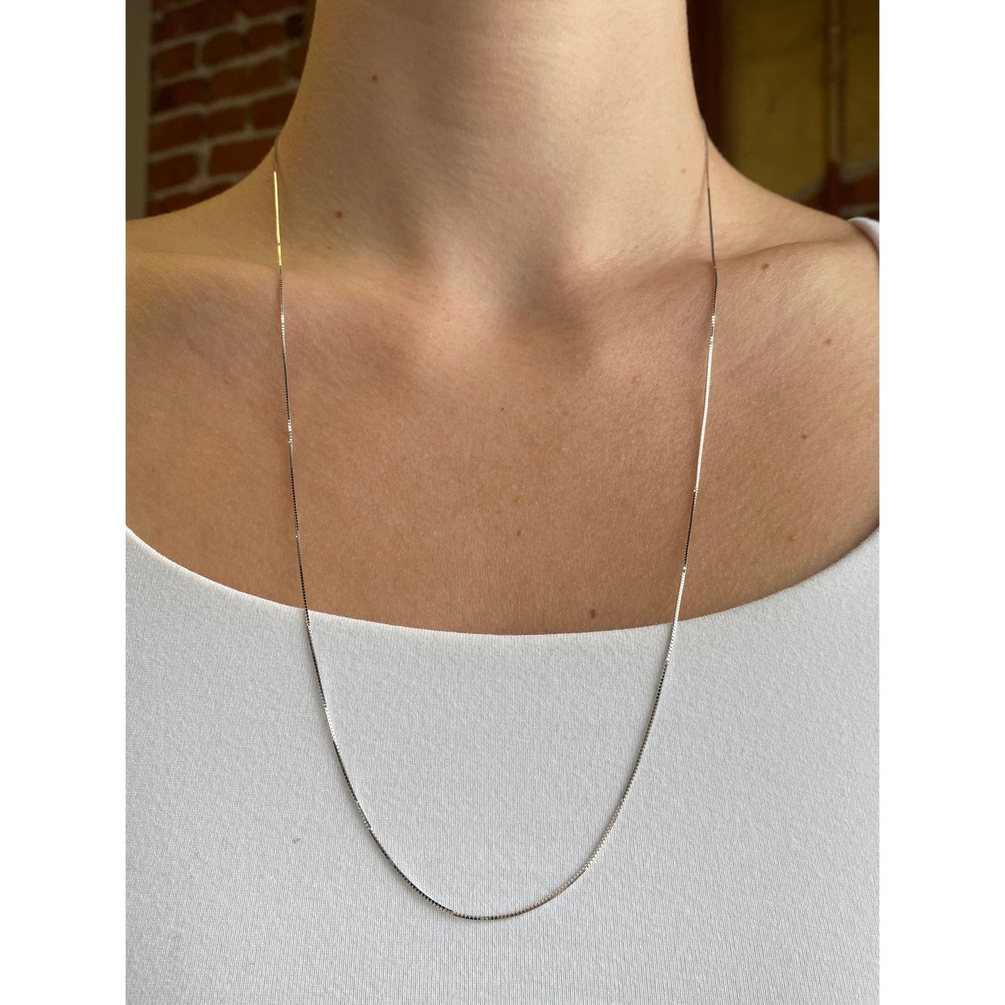 Solid 10k White Gold Box Chain Necklace - 24.5 inches