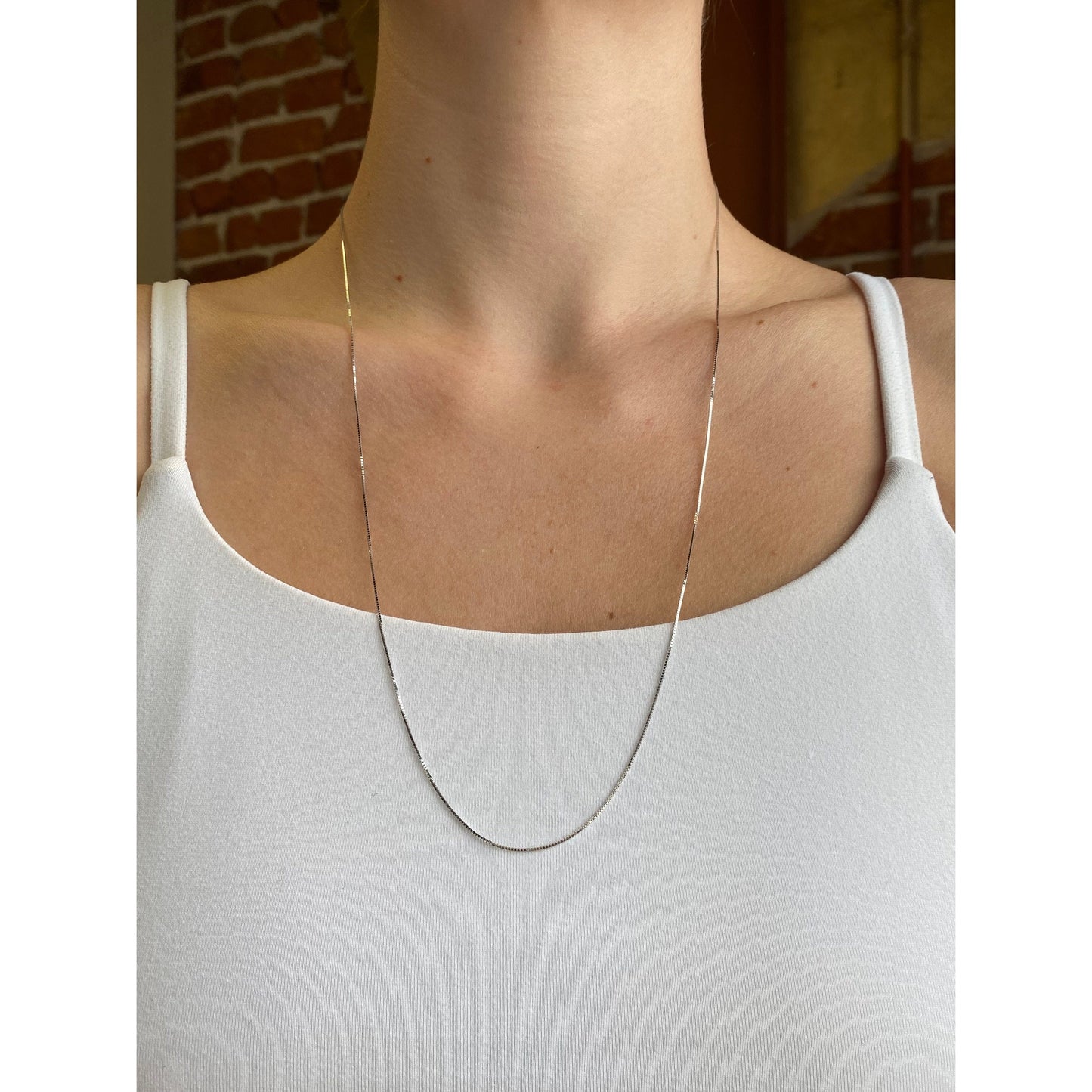 Solid 10k White Gold Box Chain Necklace - 24.5 inches