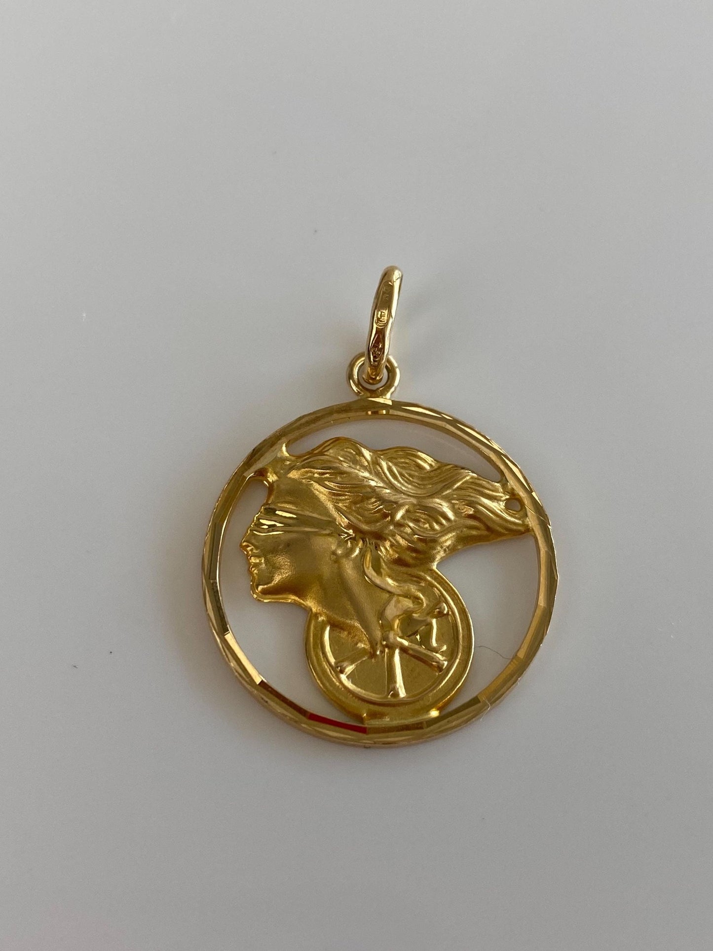 Vintage Solid 18k Yellow Gold Fortuna Goddess of Fortune Charm