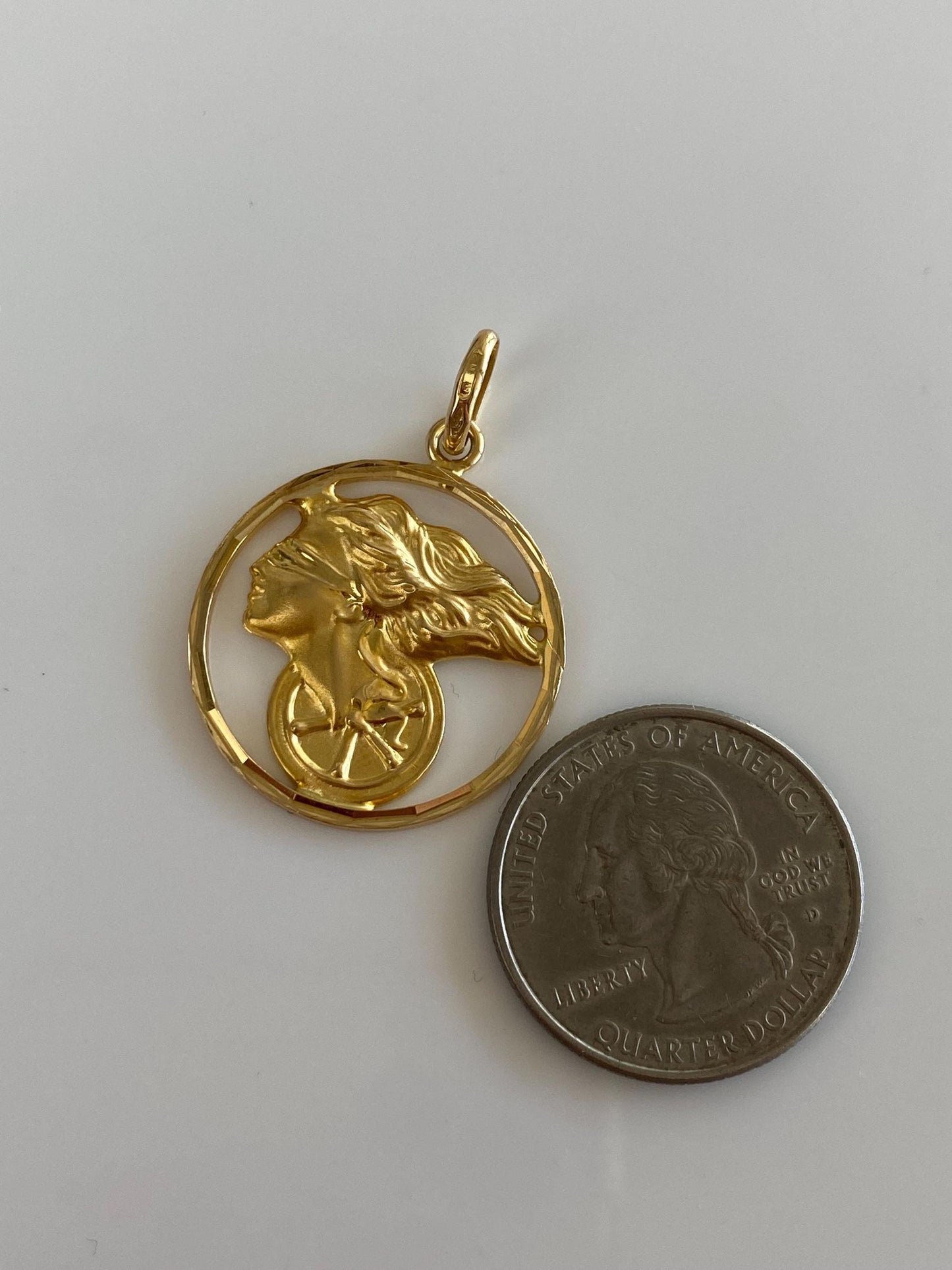 Vintage Solid 18k Yellow Gold Fortuna Goddess of Fortune Charm