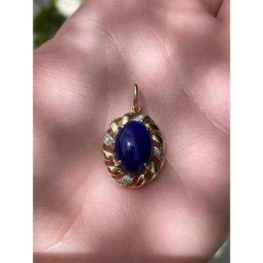 Vintage Solid 14k White & Yellow Gold Diamond Blue Lapis Charm