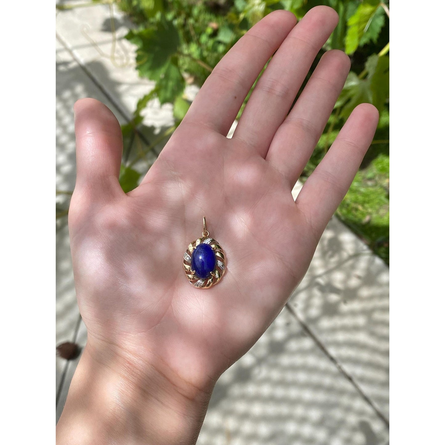 Vintage Solid 14k White & Yellow Gold Diamond Blue Lapis Charm
