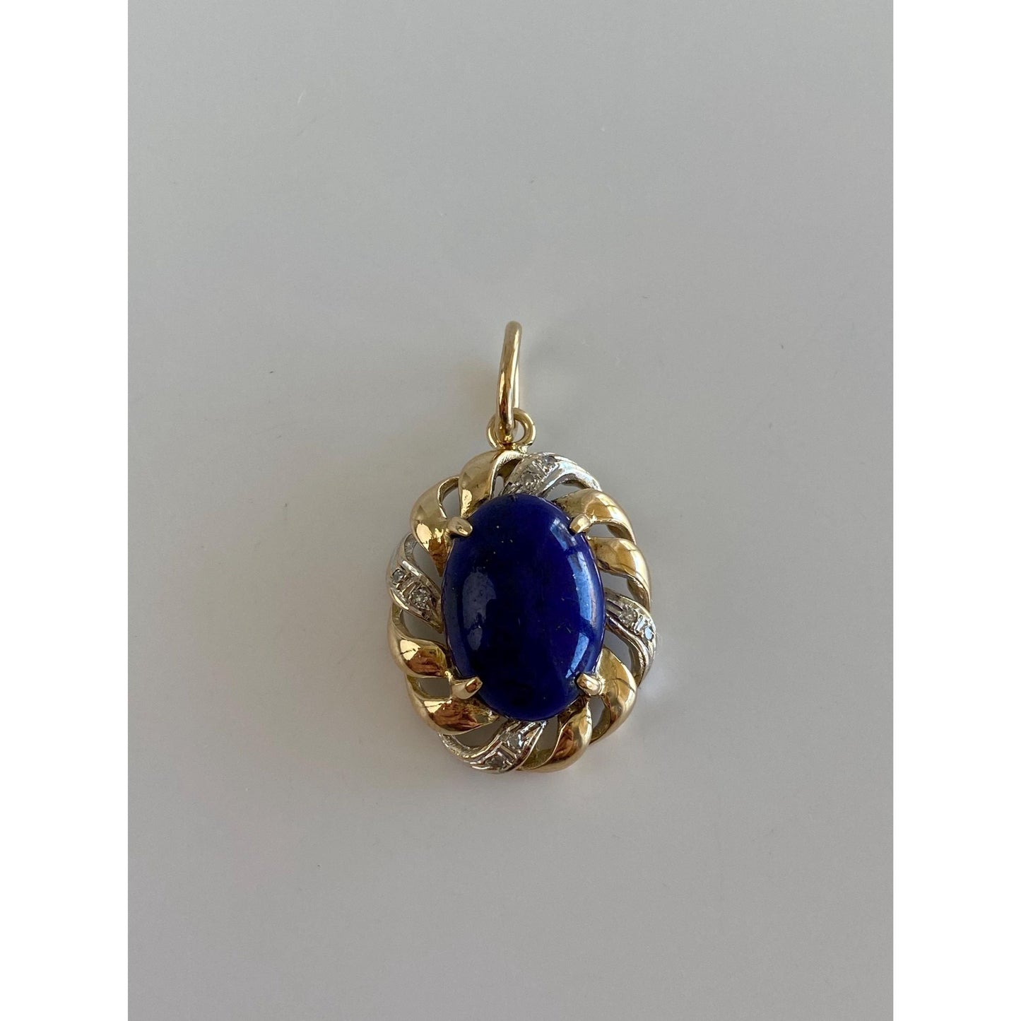 Vintage Solid 14k White & Yellow Gold Diamond Blue Lapis Charm