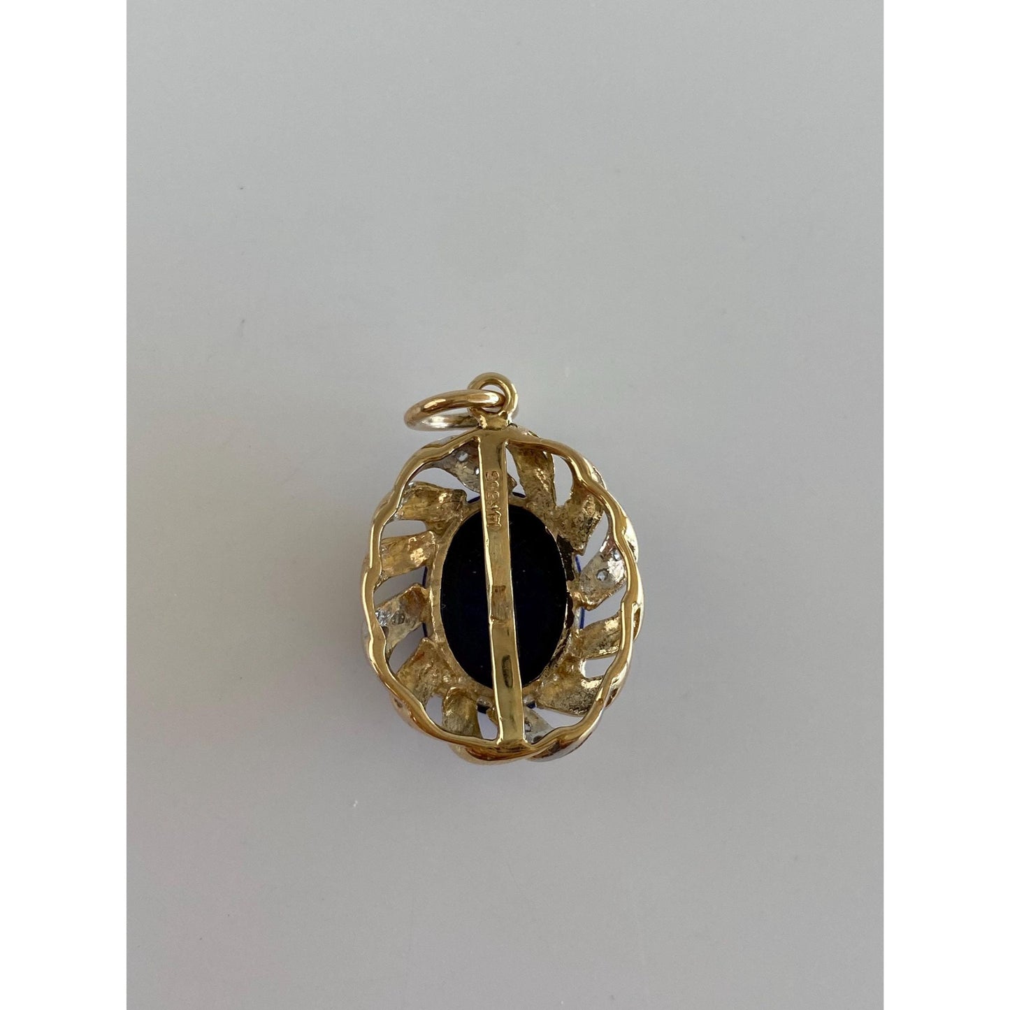 Vintage Solid 14k White & Yellow Gold Diamond Blue Lapis Charm