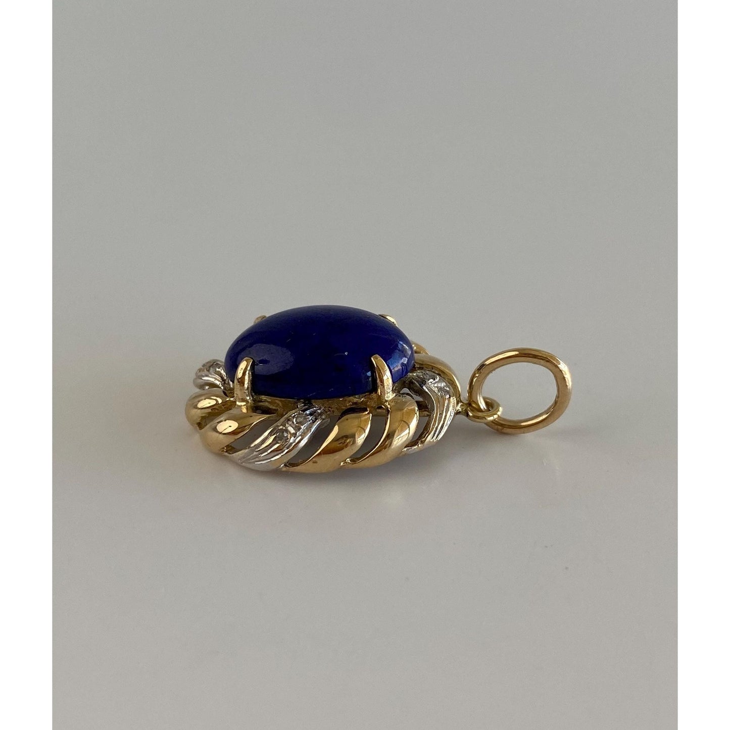 Vintage Solid 14k White & Yellow Gold Diamond Blue Lapis Charm