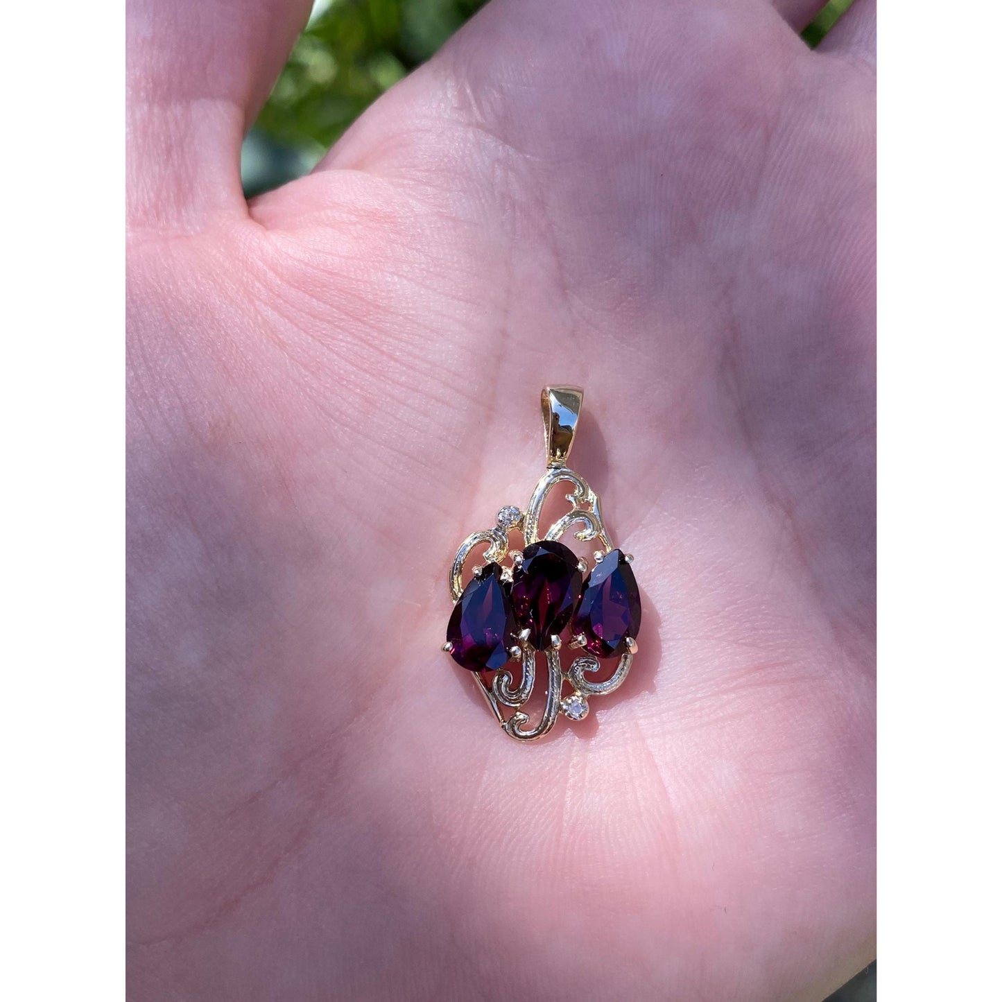 Vintage Solid 10k Yellow Gold Diamond Magenta Cubic Zirconia Charm
