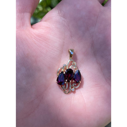 Vintage Solid 10k Yellow Gold Diamond Magenta Cubic Zirconia Charm