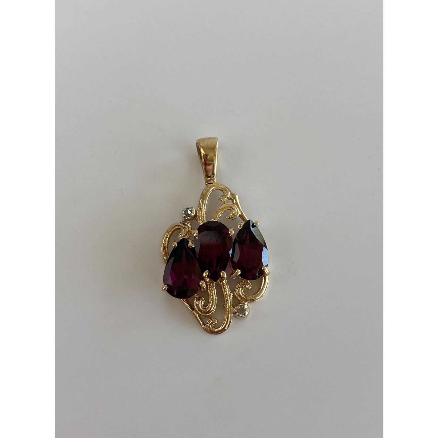 Vintage Solid 10k Yellow Gold Diamond Magenta Cubic Zirconia Charm