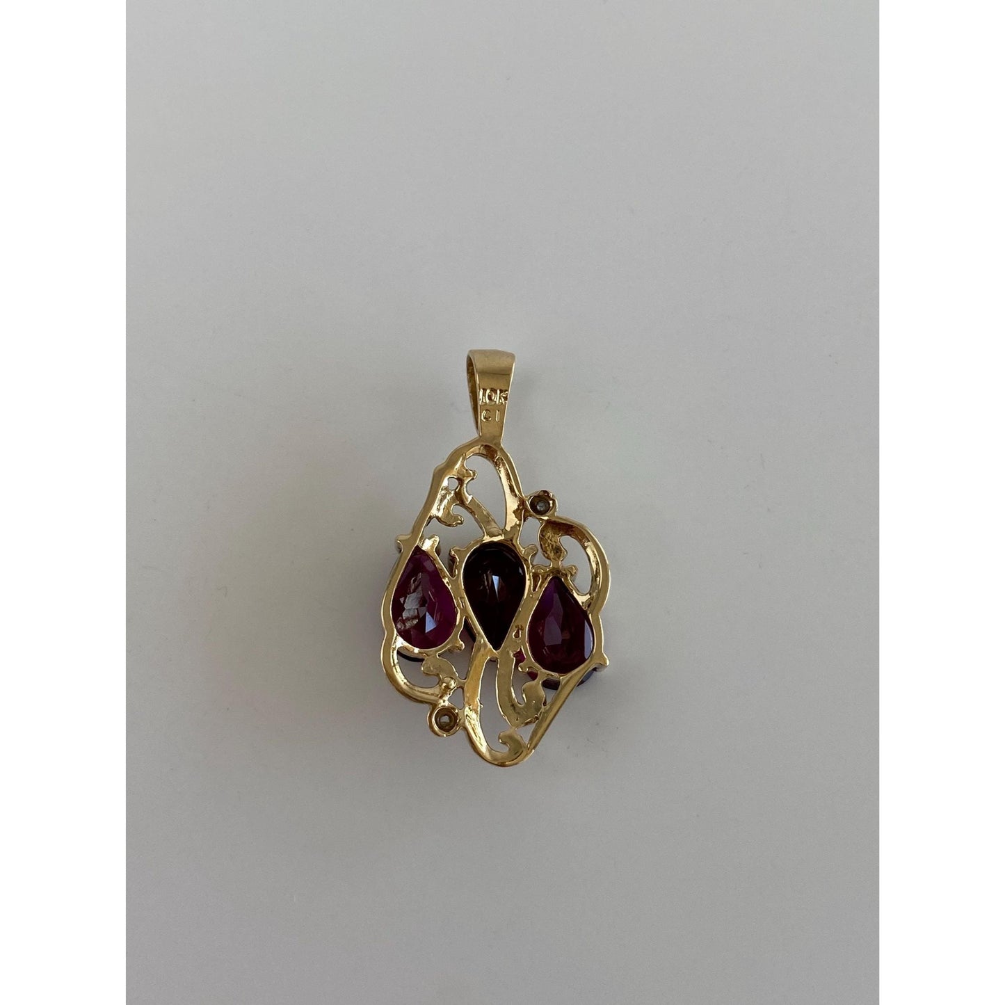 Vintage Solid 10k Yellow Gold Diamond Magenta Cubic Zirconia Charm