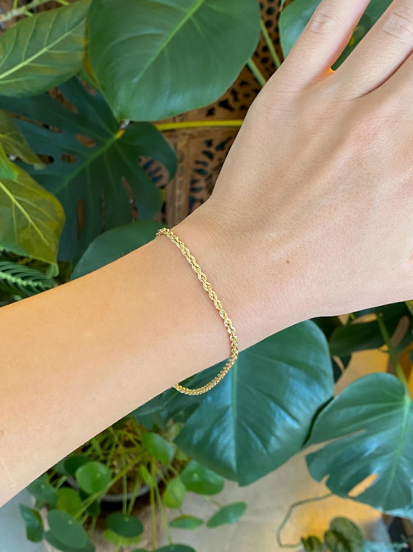 Vintage 18k Yellow Gold Rope Chain Bracelet - 9 inches
