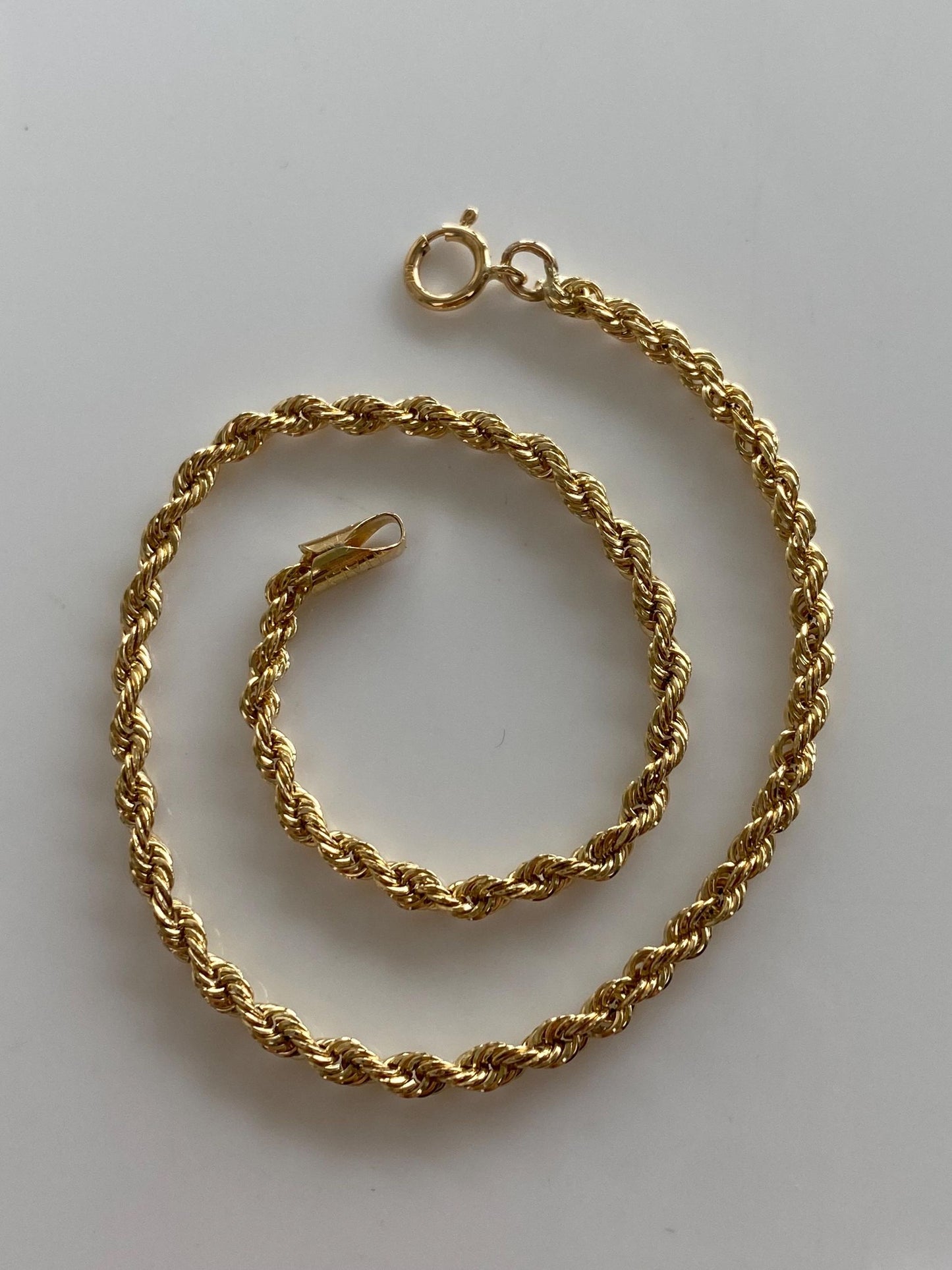 Vintage 18k Yellow Gold Rope Chain Bracelet - 9 inches