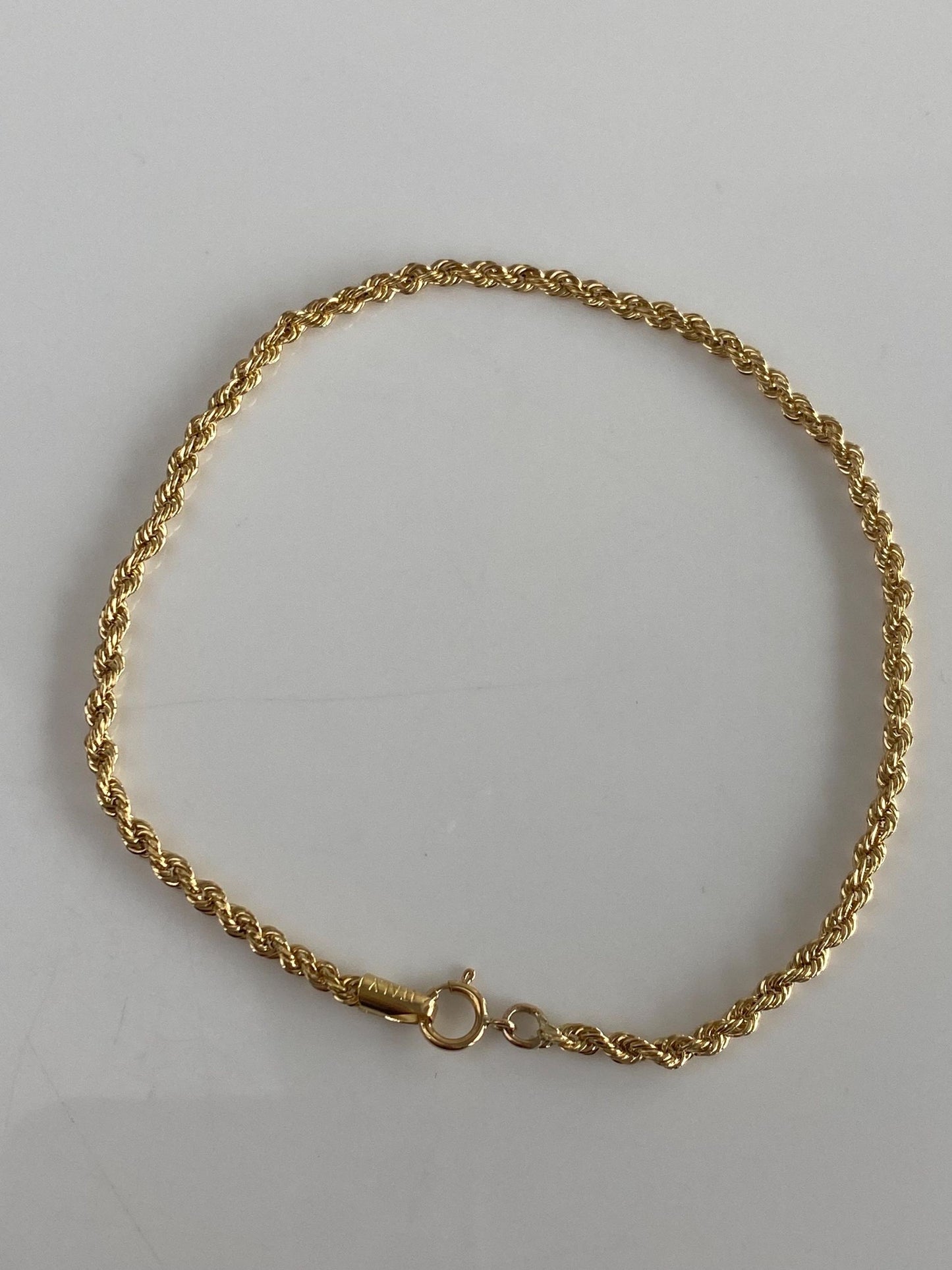 Vintage 18k Yellow Gold Rope Chain Bracelet - 9 inches