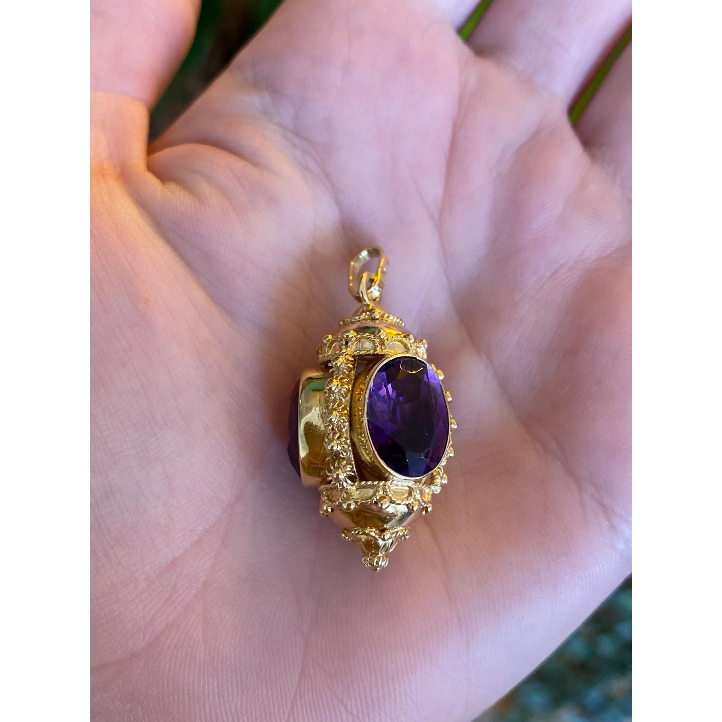 Vintage Solid 18k Yellow Gold Amethyst Lantern Morrocan Charm