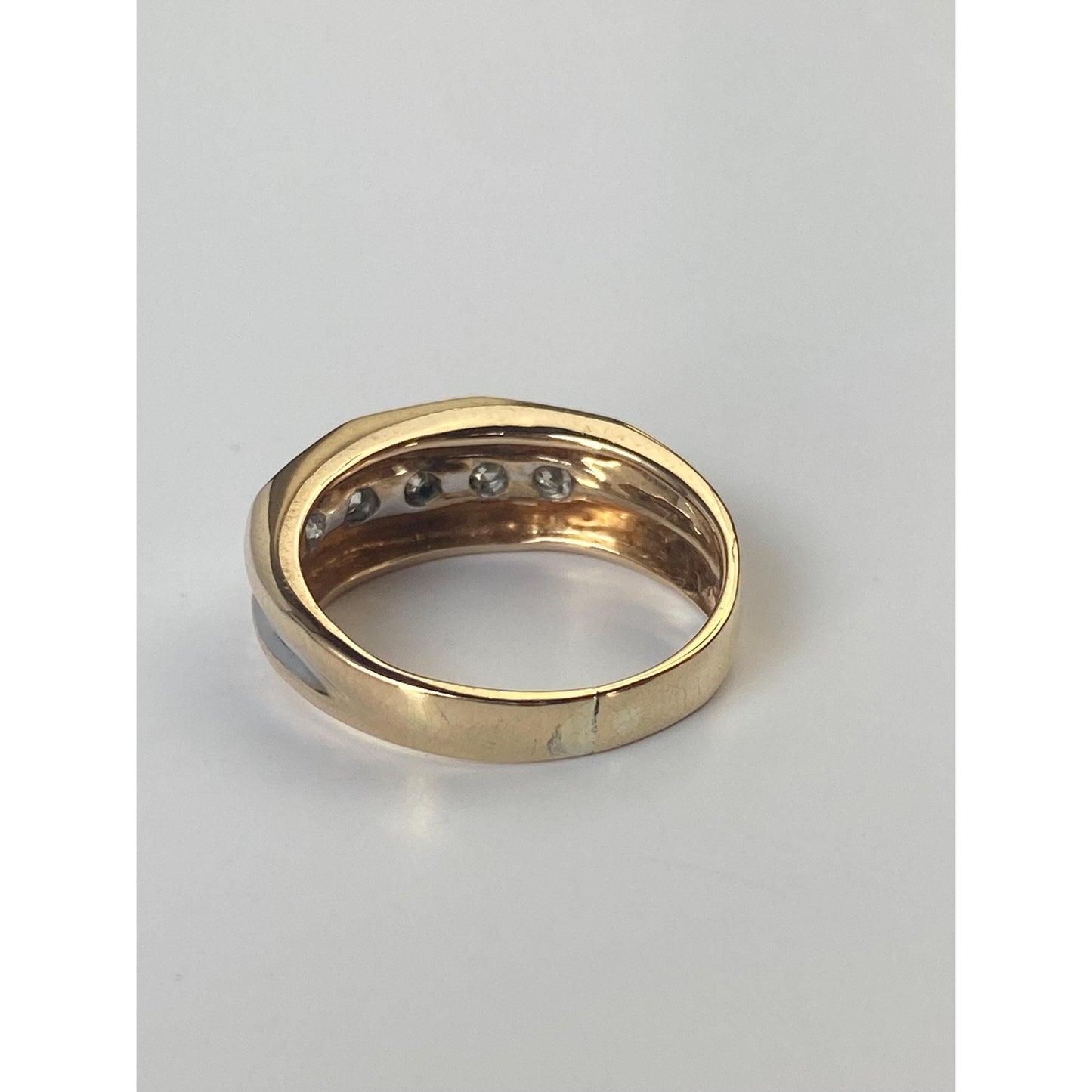 Vintage Solid 14k White & Yellow Gold Diamond Faceted Ring Band - Size 6.75