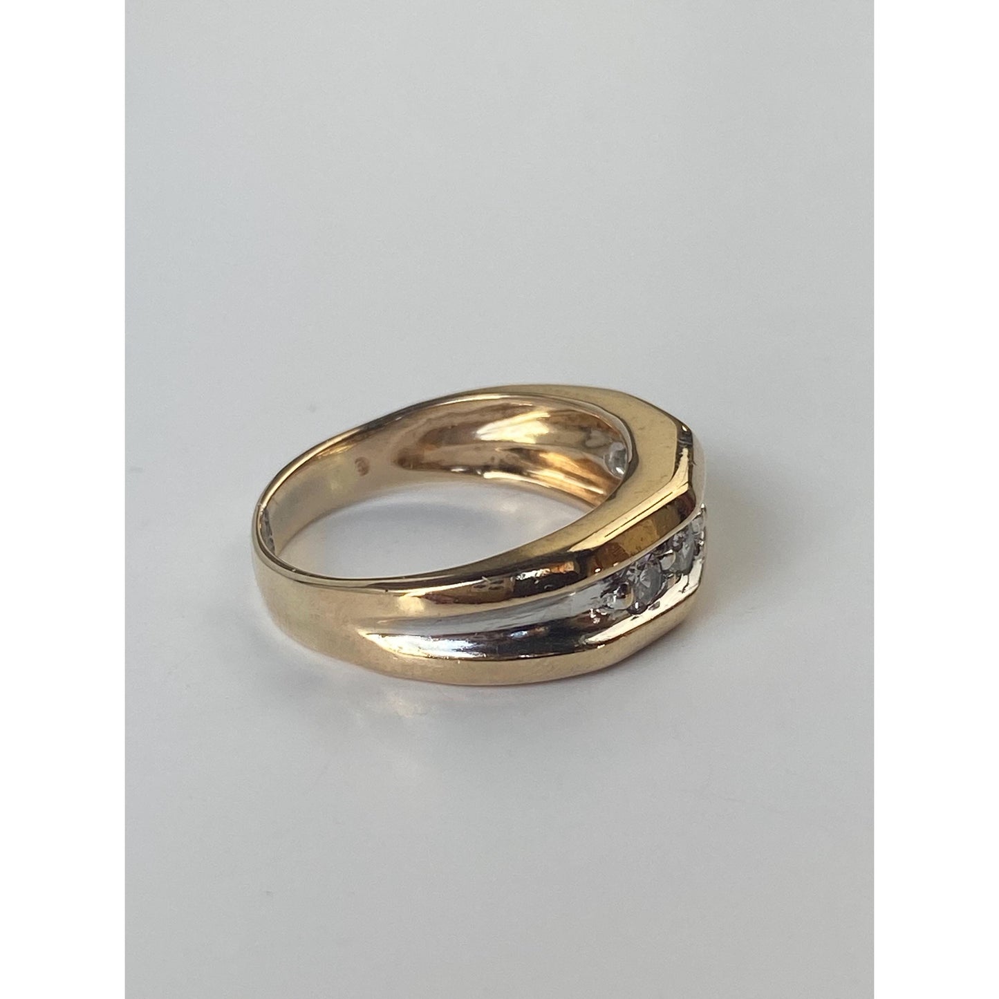 Vintage Solid 14k White & Yellow Gold Diamond Faceted Ring Band - Size 6.75