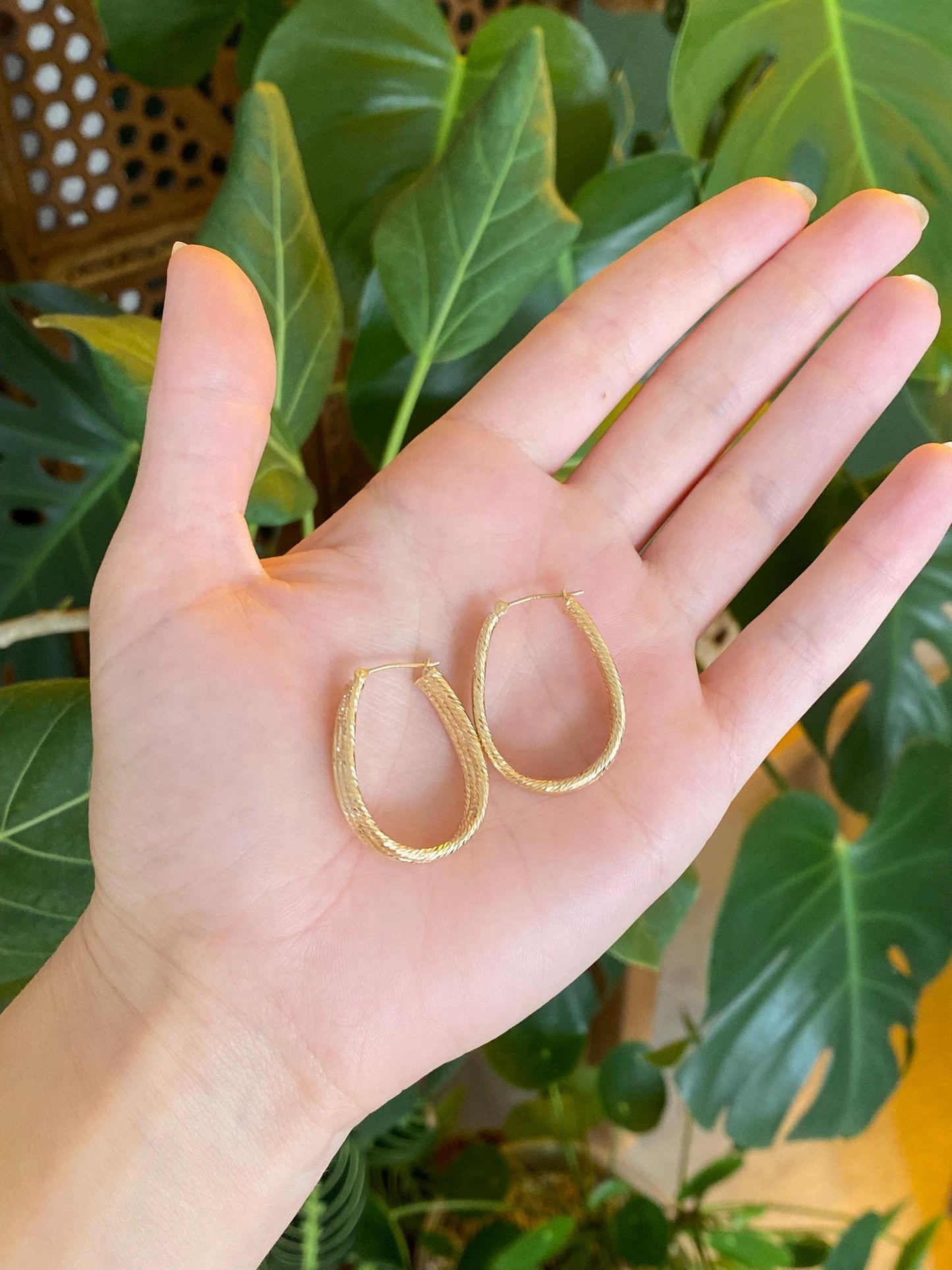 Vintage 14k Yellow Gold Triple Textured Wire Hoop Earrings