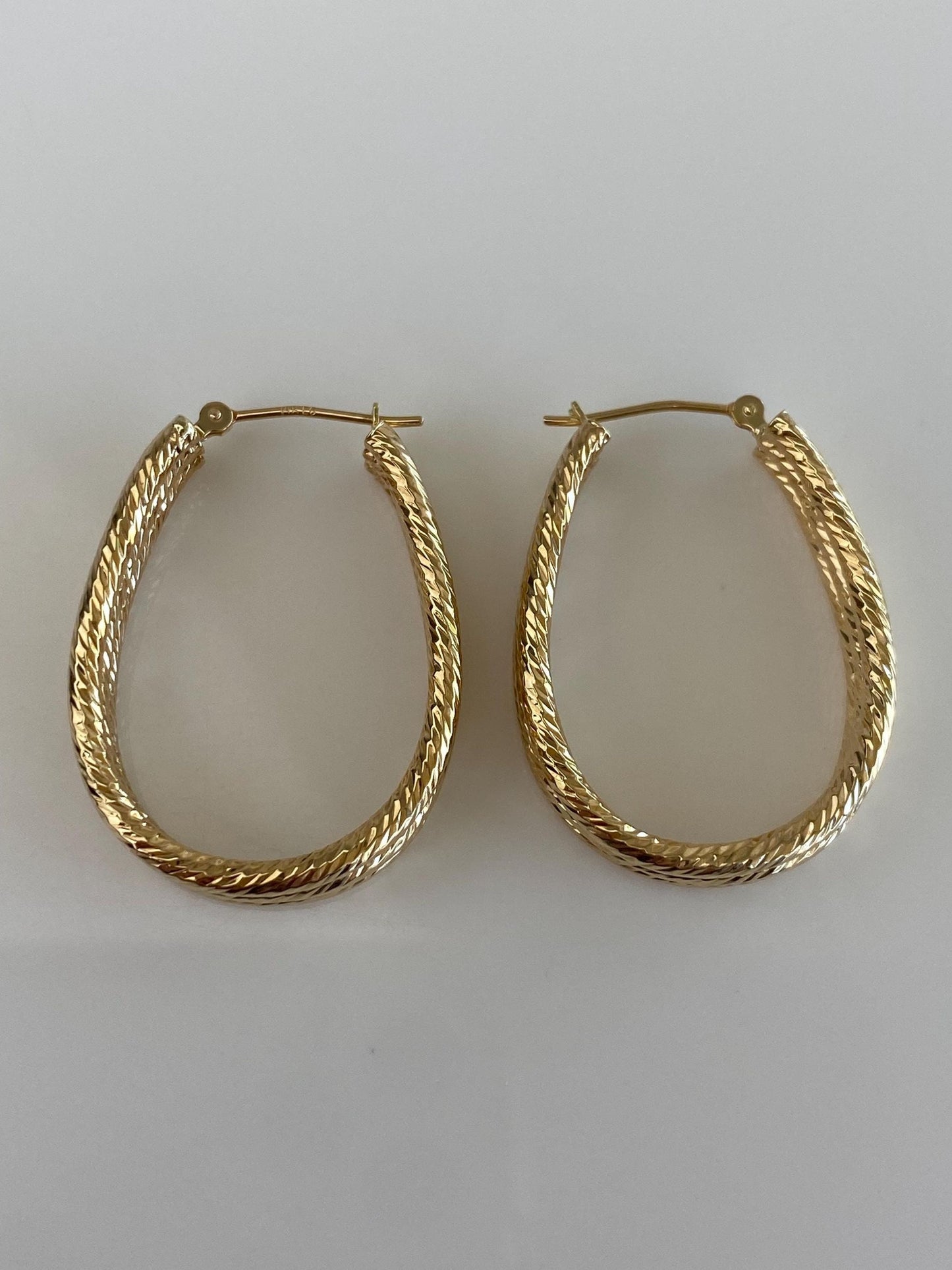 Vintage 14k Yellow Gold Triple Textured Wire Hoop Earrings