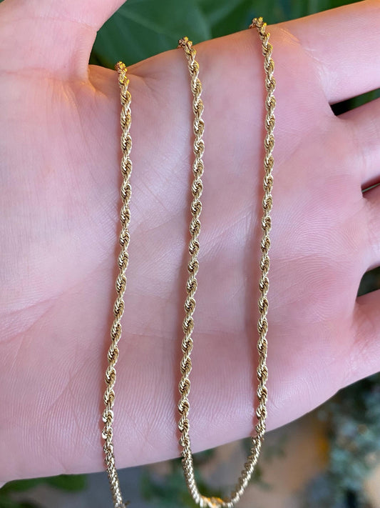 Vintage Solid 14k Yellow Gold Slim Rope Chain Necklace - 23.75 inches